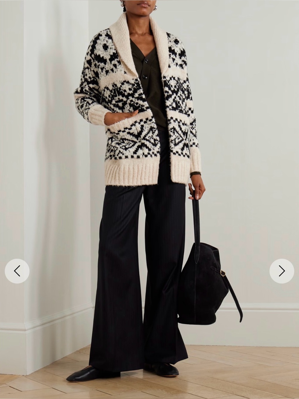 NWT James Perse Chalet Intarsia Cardigan in cream and black